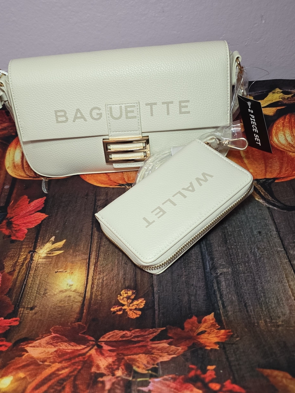 White Women's Crossbody Bag with Matching Wallet